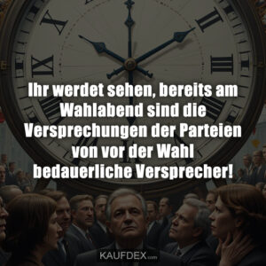 Ihr werdet sehen, bereits am Wahlabend sind die Versprechungen der Parteien von vor der Wahl bedauerliche Versprecher!