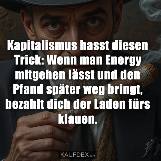 Kapitalismus hasst diesen Trick: Wenn man Energy mitgehen lässt und den Pfand später weg bringt, bezahlt dich der Laden fürs klauen.