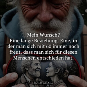 Mein Wunsch? Eine lange Beziehung. Eine, in der man sich mit 60 immer noch freut, dass man sich für diesen Menschenentschieden hat.