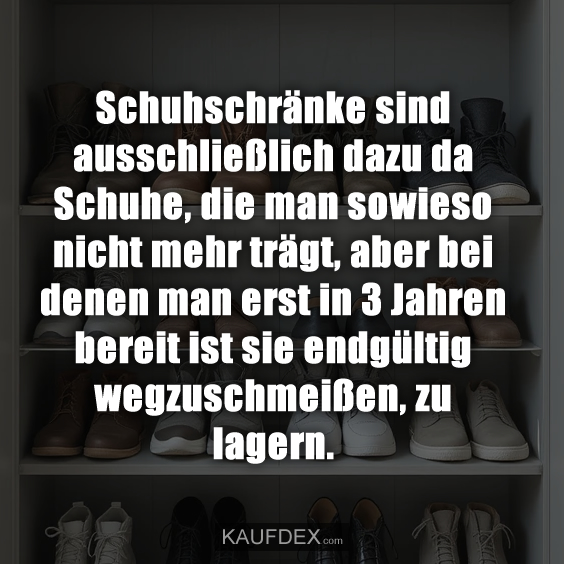 Schuhschränke sind ausschließlich dazu da Schuhe, die man sowieso nicht mehr trägt, aber bei denen man erst in 3 Jahren bereit ist sie endgültig wegzuschmeißen, zu lagern.