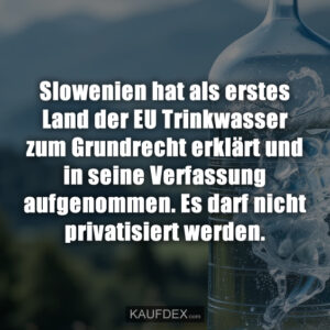 Slowenien hat als erstes Land der EU Trinkwasser zum Grundrecht erklärt und in seine Verfassung aufgenommen. Es darf nicht privatisiert werden.