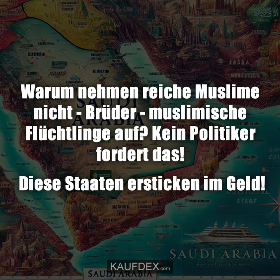 Warum nehmen reiche Muslime nicht - Brüder - muslimische Flüchtlinge auf? Kein Politiker fordert das! Diese Staaten ersticken im Geld!