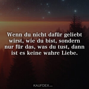 Wenn du nicht dafür geliebt wirst, wie du bist, sondern nur für das, was du tust, dann ist es keine wahre Liebe.