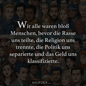 Wir alle waren bloß Menschen, bevor die Rasse uns teilte, die Religion uns trennte, die Politik uns separierte und das Geld uns klassifizierte.