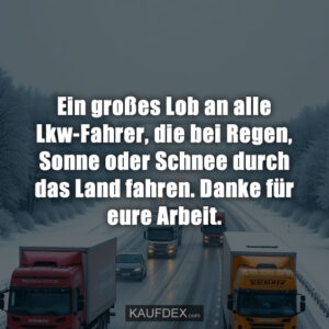 Ein großes Lob an alle Lkw-Fahrer, die bei Regen, Sonne oder Schnee durch das Land fahren. Danke für eure Arbeit.