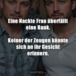 Eine Nackte Frau überfällt eine Bank. Keiner der Zeugen könnte sich an ihr Gesicht erinnern.