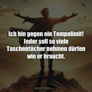 Ich bin gegen ein Tempolimit! Jeder soll so viele Taschentücher nehmen dürfen wie er braucht.
