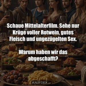 Schaue Mittelalterfilm. Sehe nur Krüge voller Rotwein, gutes Fleisch und ungezügelten Sex. Warum haben wir das abgeschafft?