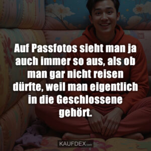 Auf Passfotos sieht man ja auch immer so aus, als ob man gar nicht reisen dürfte, weil man eigentlich in die Geschlossene gehört.