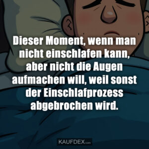 Dieser Moment, wenn man nicht einschlafen kann, aber nicht die Augen aufmachen will, weil sonst der Einschlafprozess abgebrochen wird.