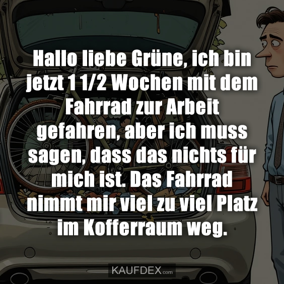Hallo liebe Grüne, ich bin jetzt 1 1/2 Wochen mit dem Fahrrad…
