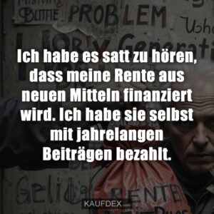 Ich habe es satt zu hören, dass meine Rente aus neuen Mitteln finanziert wird. Ich habe sie selbst mit jahrelangen Beiträgen bezahlt.