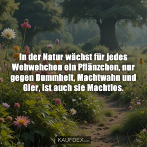 In der Natur wächst für jedes Wehwehchen ein Pflänzchen, nur gegen Dummheit, Machtwahn und Gier, ist auch sie Machtlos.