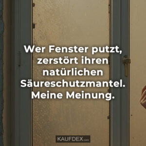 Wer Fenster putzt, zerstört ihren natürlichen Säureschutzmantel. Meine Meinung.