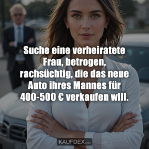 Suche eine verheiratete Frau, betrogen, rachsüchtig, die das neue Auto ihres Mannes für 400-500 € verkaufen will.