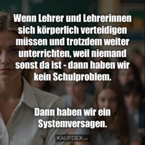 Wenn Lehrer und Lehrerinnen sich körperlich verteidigen müssen und trotzdem weiter unterrichten, weil niemand sonst da ist - dann haben wir kein Schulproblem. Dann haben wir ein Systemversagen.