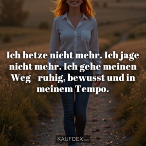 Ich hetze nicht mehr. Ich jage nicht mehr. Ich gehe meinen Weg - ruhig, bewusst und in meinem Tempo.
