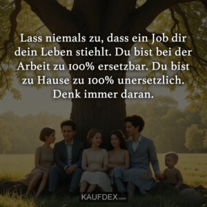 Lass niemals zu, dass ein Job dir dein Leben stiehlt. Du bist bei der Arbeit zu 100% ersetzbar. Du bist zu Hause zu 100% unersetzlich. Denk immer daran.