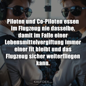 Piloten und Co-Piloten essen im Flugzeug nie dasselbe, damit im Falle einer Lebensmittelvergiftung immer einer fit bleibt und das Flugzeug sicher weiterfliegen kann.