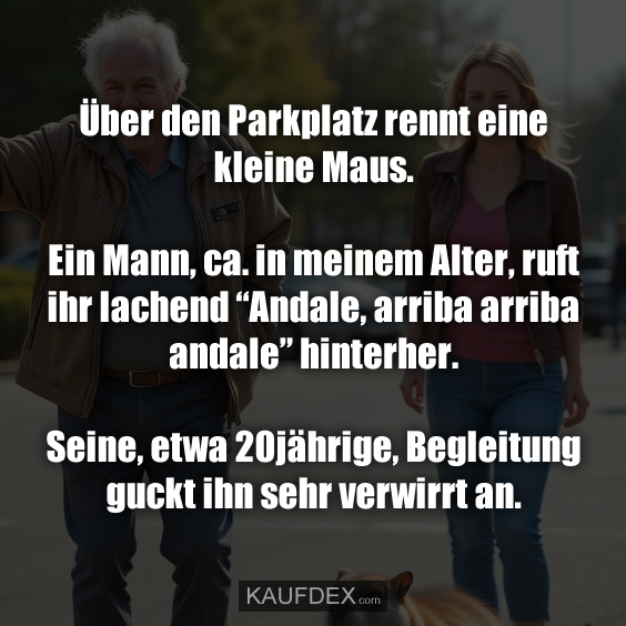 Über den Parkplatz rennt eine kleine Maus…