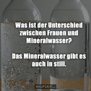 Was ist der Unterschied zwischen Frauen und Mineralwasser? Das Mineralwasser gibt es auch in still.