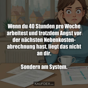 Wenn du 40 Stunden pro Woche arbeitest und trotzdem Angst vor der nächsten Nebenkosten- Abrechnung hast, liegt das nicht an dir. Sondern am System.