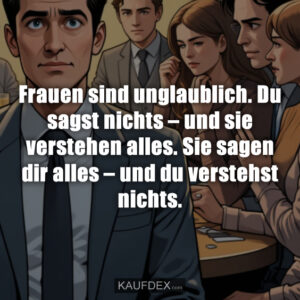 Frauen sind unglaublich. Du sagst nichts – und sie verstehen alles. Sie sagen dir alles – und du verstehst nichts.