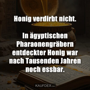 Honig verdirbt nicht. In ägyptischen Pharaonengräbern entdeckter Honig war nach Tausenden Jahren noch essbar.