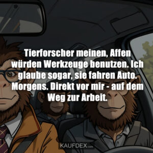 Tierforscher meinen, Affen würden Werkzeuge benutzen. Ich glaube sogar, sie fahren Auto. Morgens. Direkt vor mir - auf dem Weg zur Arbeit.