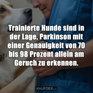 Trainierte Hunde sind in der Lage, Parkinson mit einer Genauigkeit von 70 bis 98 Prozent allein am Geruch zu erkennen.