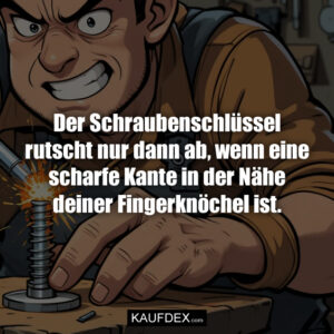 Der Schraubenschlüssel rutscht nur dann ab, wenn eine scharfe Kante in der Nähe deiner Fingerknöchel ist.