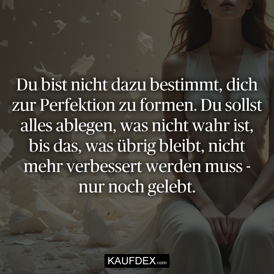 Du bist nicht dazu bestimmt, dich zur Perfektion zu formen. Du sollst alles ablegen, was nicht wahr ist, bis das, was übrig bleibt, nicht mehr verbessert werden muss - nur noch gelebt.