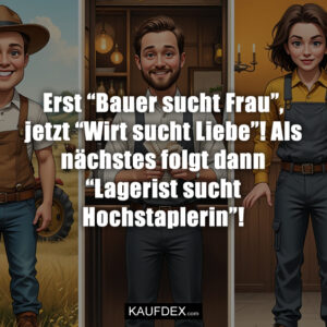 Erst “Bauer sucht Frau”, jetzt “Wirt sucht Liebe”! Als nächstes folgt dann “Lagerist sucht Hochstaplerin”!