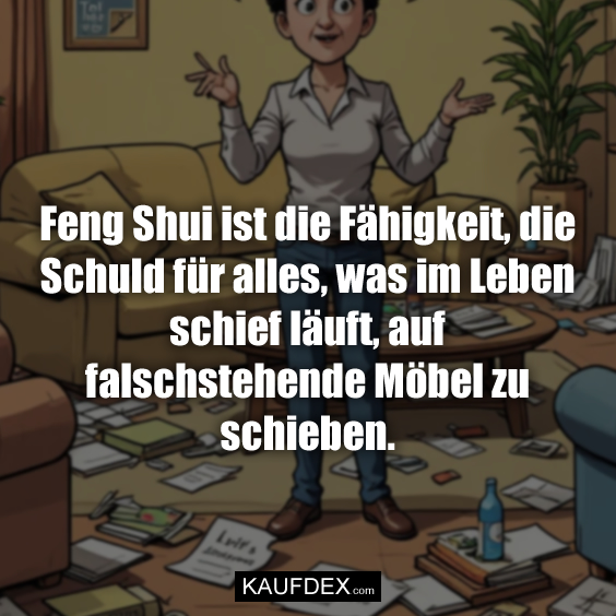Feng Shui ist die Fähigkeit, die Schuld für alles, was im Leben schief läuft, auf falschstehende Möbel zu schieben.