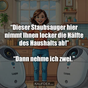 "Dieser Staubsauger hier nimmt Ihnen locker die Hälfte des Haushalts ab!" "Dann nehme ich zwei."