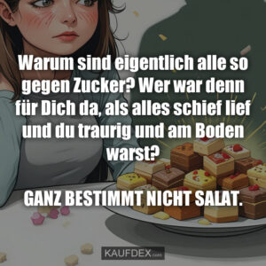Warum sind eigentlich alle so gegen Zucker? Wer war denn für Dich da, als alles schief lief und du traurig und am Boden warst? GANZ BESTIMMT NICHT SALAT.