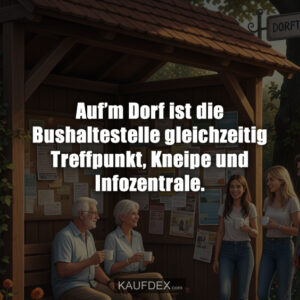 Auf’m Dorf ist die Bushaltestelle gleichzeitig Treffpunkt, Kneipe und Infozentrale.