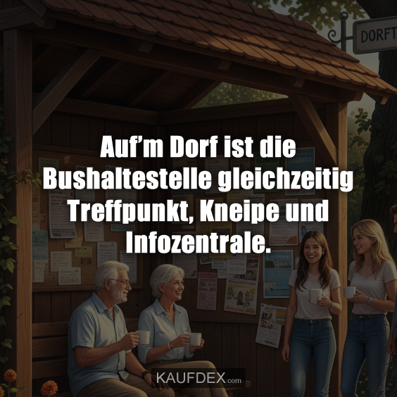 Auf’m Dorf ist die Bushaltestelle gleichzeitig Treffpunkt, Kneipe und Infozentrale.
