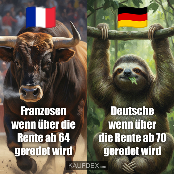 Franzosen wenn über die Rente ab 64 geredet wird - Deutsche wenn über die Rente ab 70 geredet wird
