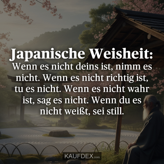 Japanische Weisheit: Wenn es nicht deins ist, nimm es nicht. Wenn es nicht richtig ist, tu es nicht. Wenn es nicht wahr ist, sag es nicht. Wenn du es nicht weißt, sei still.