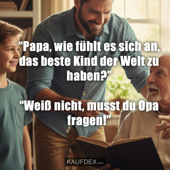 “Papa, wie fühlt es sich an, das beste Kind der Welt zu haben?” “Weiß nicht, musst du Opa fragen!”