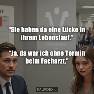 “Sie haben da eine Lücke in ihrem Lebenslauf.” “Ja, da war ich ohne Termin beim Facharzt.”
