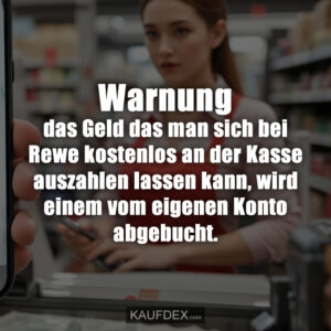 Warnung das Geld das man sich bei Rewe kostenlos an der Kasse auszahlen lassen kann, wird einem vom eigenen Konto abgebucht.
