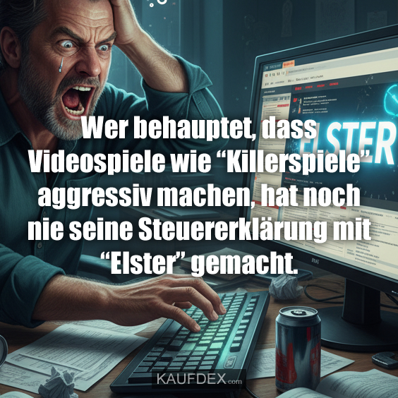 Wer behauptet, dass Videospiele wie “Killerspiele” aggressiv machen, hat noch nie seine Steuererklärung mit “Elster” gemacht.