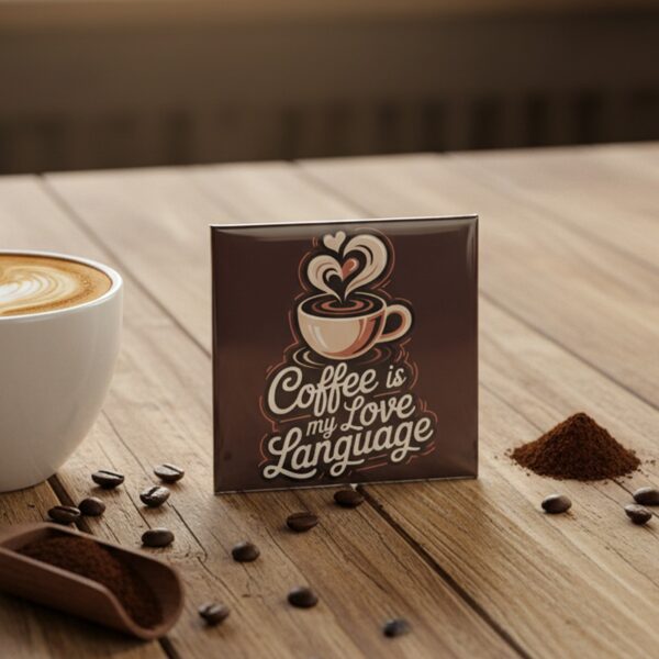 Fotomagnet mit englischem Spruch Coffee is my Love Language Kaffeetasse Fotomagnet mit englischem Spruch Coffee is my Love Language Kaffeetasse