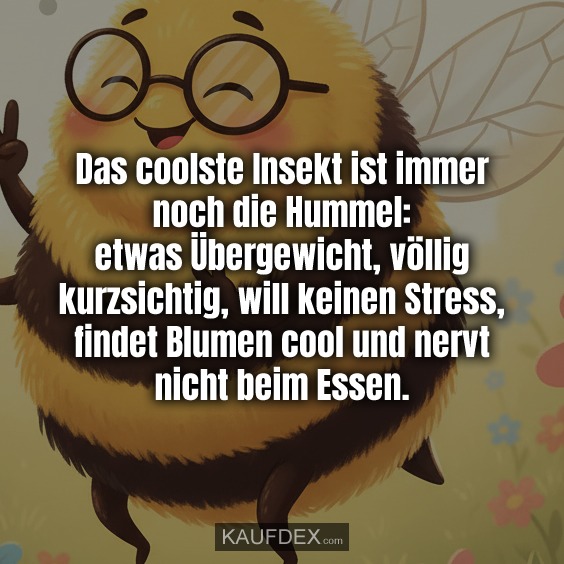 Das coolste Insekt ist immer noch die Hummel: etwas Übergewicht, völlig kurzsichtig, will keinen Stress, findet Blumen cool und nervt nicht beim Essen.