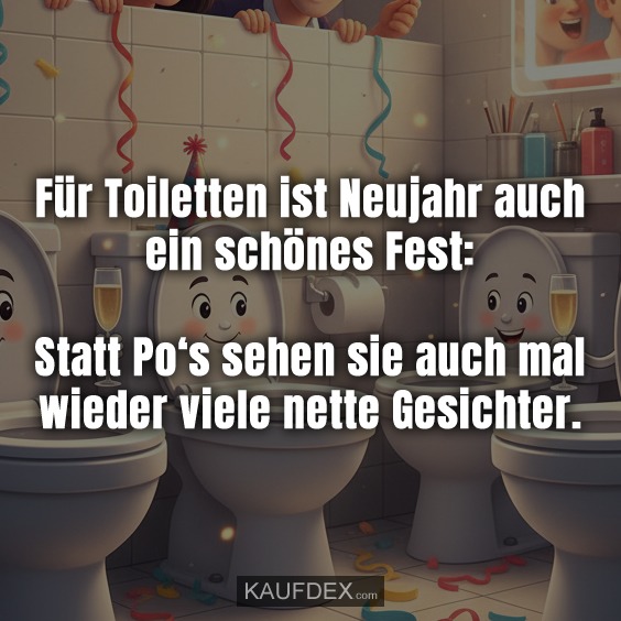 Für Toiletten ist Neujahr auch ein schönes Fest: Statt Po‘s sehen sie auch mal wieder viele nette Gesichter.