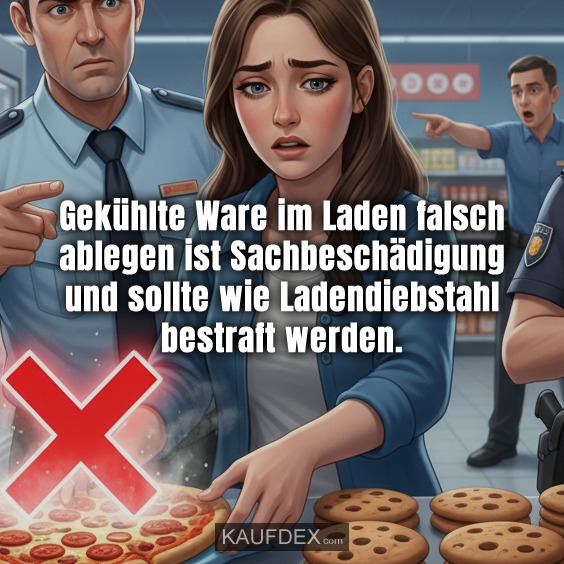 Gekühlte Ware im Laden falsch ablegen ist Sachbeschädigung und sollte wie Ladendiebstahl bestraft werden.