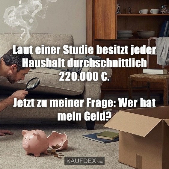 Laut einer Studie besitzt jeder Haushalt durchschnittlich 220.000 €. Jetzt zu meiner Frage: Wer hat mein Geld?