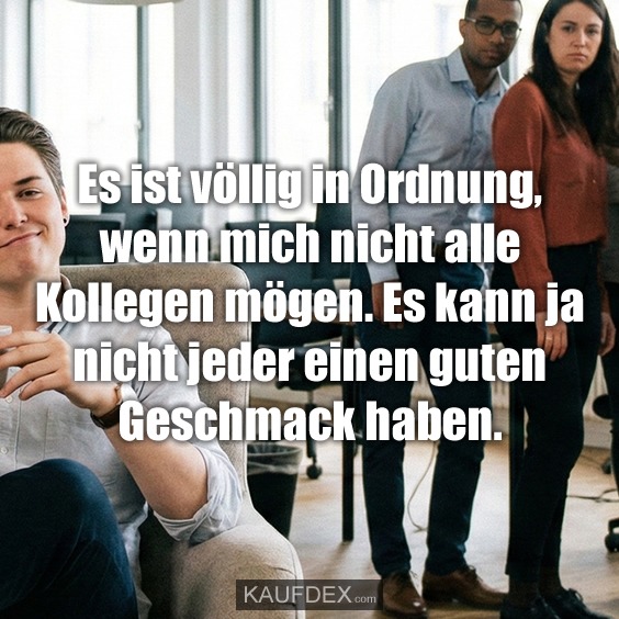 Es ist völlig in Ordnung, wenn mich nicht alle Kollegen mögen. Es kann ja nicht jeder einen guten Geschmack haben.